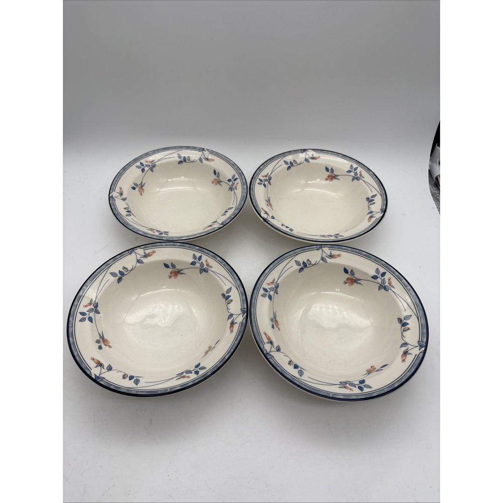 Noritake Eastfair Keltkraft Soup Cereal Bowls Set of 4 Blue Peach Floral 9171